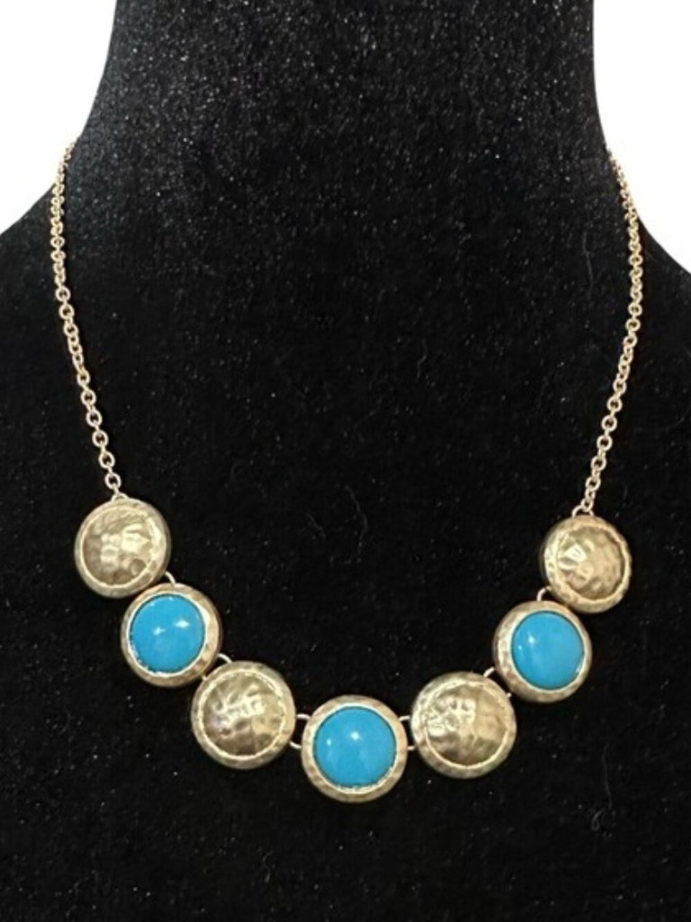 PURE Collection Necklace Hammered Gold Tone Blue Accent Adjustable Length